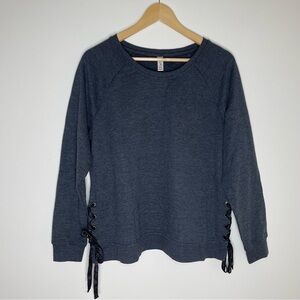 Exertek | Petite Charcoal Gray Lace-Up Side Crewneck Sweatshirt | PXL